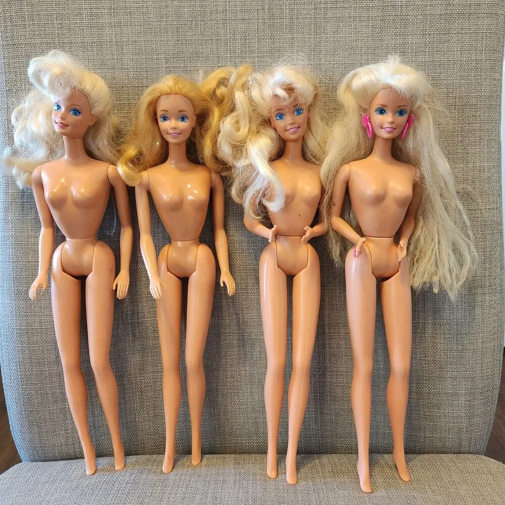 Lot 4 Vintage Barbie Dolls 1966 Body Mold Nude Blonde Blue Eyes Malaysia – As Is